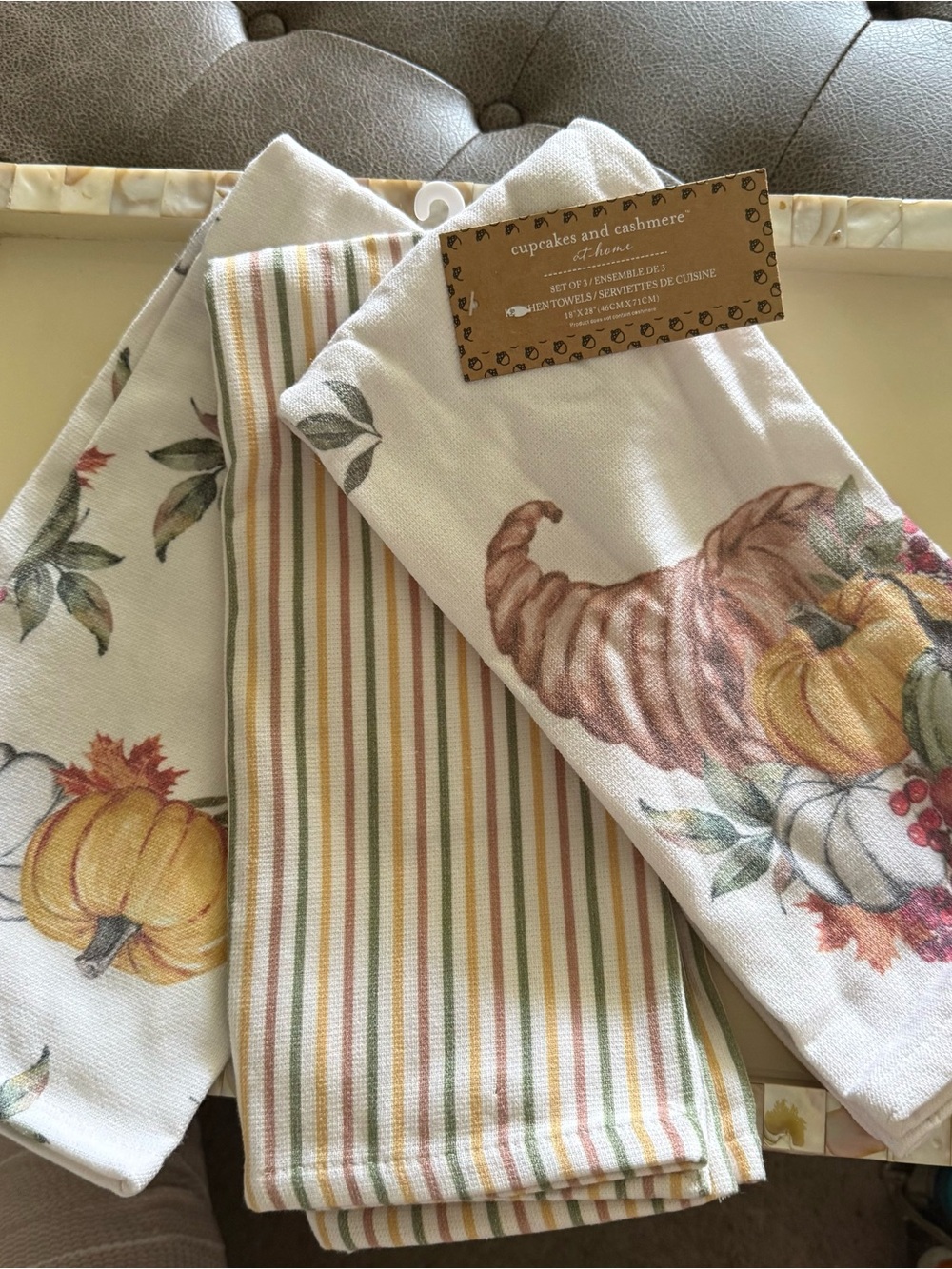 Cupcakes and cashmere set of 3 kitchen towels- Fall decor